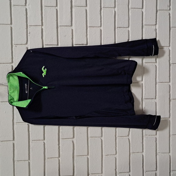 Hollister Sport Navy Blue/Green Quarter Zip Thumb Hole Pullover. Size Medium - Picture 8 of 10